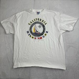 VTG 1994 Hanes California Sailing Boat Navy White SS Graphic Souvenir Shirt XL